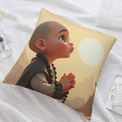 Praying Little Monk Plush Pillow Cover - Okomall