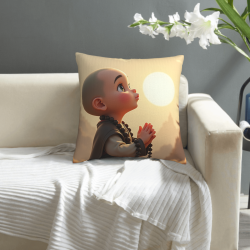 Federa cuscino in peluche di monaco buddista in preghiera - Okomall