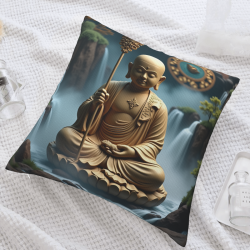 Housse de coussin en peluche avec motif zen de paysage montagneux - Okomall