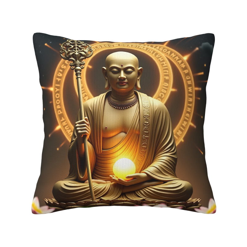 禅意佛像毛绒抱枕套 - 18x18 英寸 | Okomall
