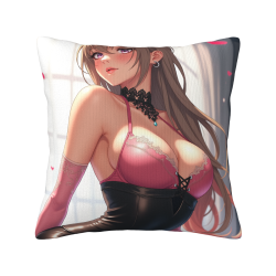 Housse de coussin en peluche à thème de fille mignonne, recto verso - Okomall