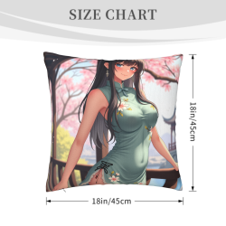 Housse de Coussin en Peluche de Jeune Fille Japonaise - Cour de Cerisiers | Okomall