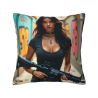 Funda de cojín de peluche con retrato de mujer a la moda - Okomall