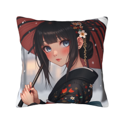 Funda de cojín de peluche estilo japonés para chicas - Niña Sakura de ensueño | OKOMALL