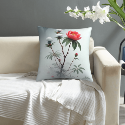 Taie d'oreiller en peluche avec motif de paysage de montagne à l'encre - Okomall