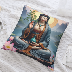 Cuscino in peluche con motivo di fiore di loto e Buddha zen - Okomall