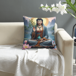 Cuscino in peluche con motivo di fiore di loto e Buddha zen - Okomall