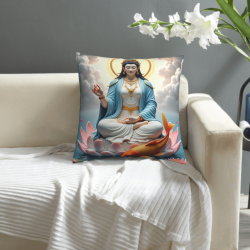 Funda de cojín de felpa de la Bodhisattva Guanyin - 18x18 pulgadas | OKOMALL