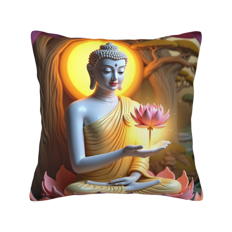 Housse de coussin en peluche avec motif de lotus zen - Okomall