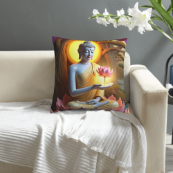 Housse de coussin en peluche avec motif de lotus zen - Okomall