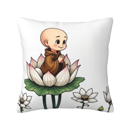 Zen Little Monk Plush Pillow Cover - Okomall