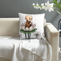 Housse de coussin en peluche avec moine bouddhiste zen - Okomall