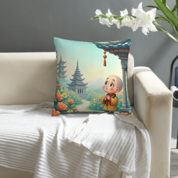 Funda de cojín de peluche con diseño zen de pequeño monje - Okomall