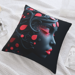 Funda de cojín de felpa con arte abstracto de rostro - okomall