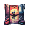 Funda de cojín de peluche con diseño de bosque al atardecer - Okomall