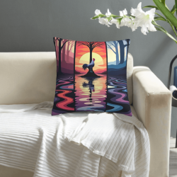 Funda de cojín de peluche con diseño de bosque al atardecer - Okomall
