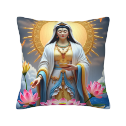 Funda de cojín de peluche de la Bodhisattva Guanyin - 18x18 pulgadas | Okomall