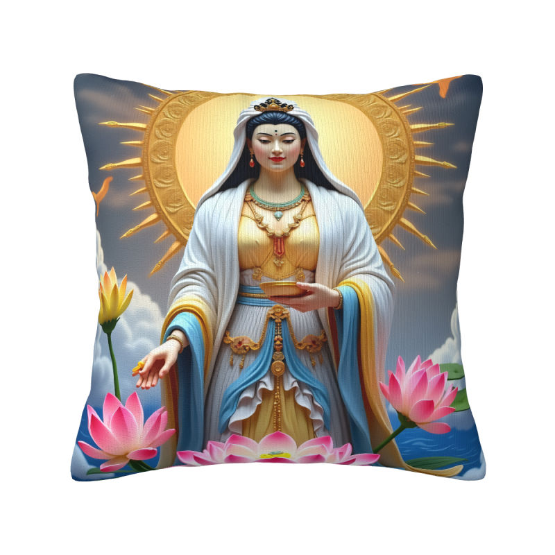 Cuscino in peluche della Bodhisattva Guanyin - 18x18 pollici | Okomall