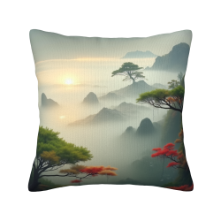 山水風景毛絨抱枕カバー - 18x18インチ | OKOMALL
