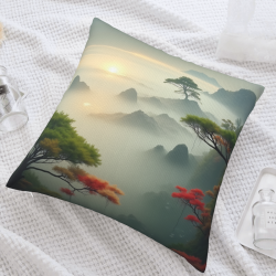 山水風景毛絨抱枕カバー - 18x18インチ | OKOMALL