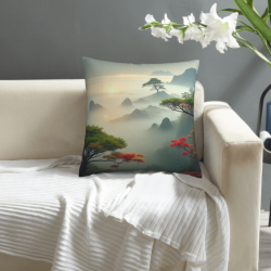 Funda de cojín con motivo de paisaje 'Shanshui' - 18x18 pulgadas | OKOMALL