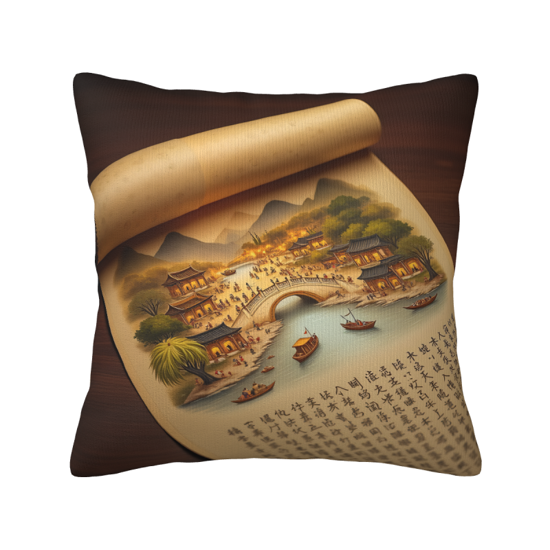 Funda de Almohada Esponjosa con Paisaje Chino - 18x18 pulgadas | OKOMALL