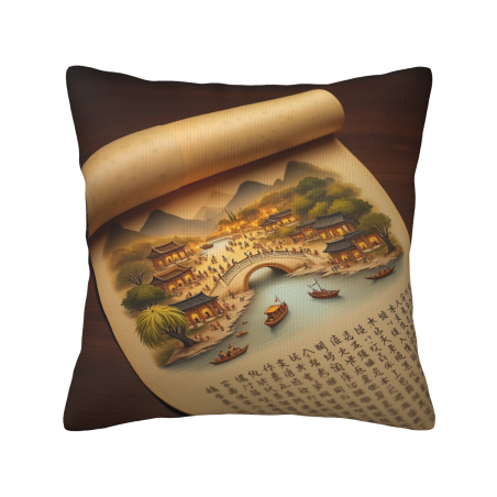 Funda de Almohada Esponjosa con Paisaje Chino - 18x18 pulgadas | OKOMALL