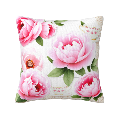 Housse de coussin en peluche à motifs floraux romantiques - Okomall