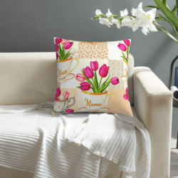 Housse de Coussin en Peluche à Motif Floral de Tulipe - Okomall