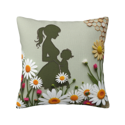 Coussin Fluffy avec Motif Floral Abstrait et Figures - Okomall