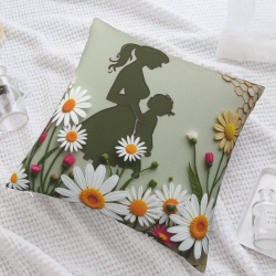 Coussin Fluffy avec Motif Floral Abstrait et Figures - Okomall