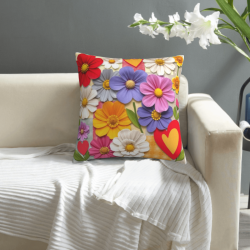 Copri Cuscino in Peluche con Motivo Floreale - Okomall