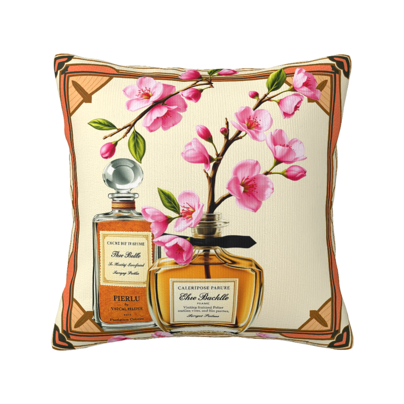 Coussin décoratif en peluche à motifs de fleurs de cerisier - 45x45 cm | OKOMALL