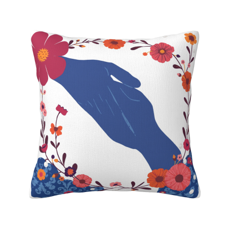 Coussin décoratif en fausse fourrure à motifs floraux et artisanaux, double face - Okomall