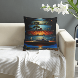 Housse de coussin en peluche réversible 18x18 pouces avec motif créatif de paysage science-fiction