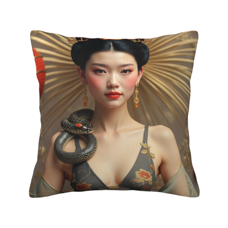 18x18인치 양면 플러시 스로우 베개 커버 - 중국 미인과 뱀 패턴