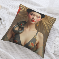 18x18인치 양면 플러시 스로우 베개 커버 - 중국 미인과 뱀 패턴