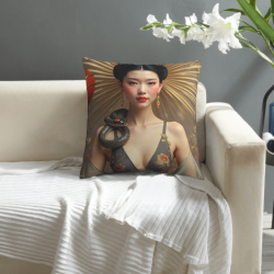 18x18 inches Double - sided Plush Throw Pillow Cover with Chinese Beauty and Snake Pattern