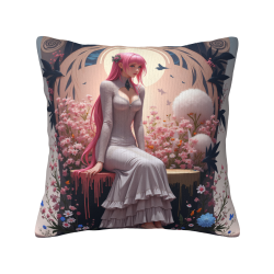 Funda de cojín de felpa reversible de 18x18 pulgadas con estampado de chica anime