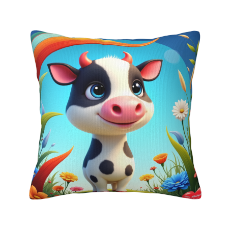 Funda de almohada de felpa doble cara de 18x18 pulgadas con ternero de dibujos animados