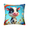 Housse de coussin en peluche recto-verso 18x18 pouces avec veau cartoon
