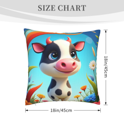 Housse de coussin en peluche recto-verso 18x18 pouces avec veau cartoon