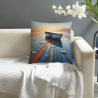 غطاء وسادة مخملية مزدوج الجوانب مقاس 18x18 بوصة بتصميم مشهد قارب