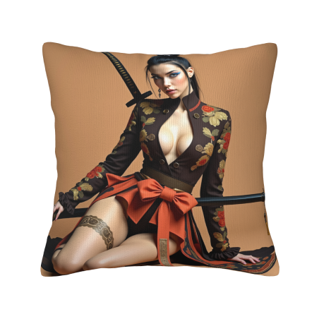 18x18 inches Double - sided Plush Pillow Cover with Sword - holding Girl Pattern