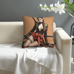18x18 inches Double - sided Plush Pillow Cover with Sword - holding Girl Pattern