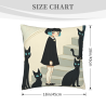 Funda de cojín de felpa de doble cara de 18x18 pulgadas con patrón de chica y gato negro