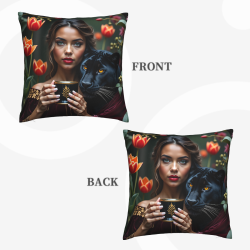 Funda de almohada de felpa de doble cara 18x18 pulgadas con patrón de belleza y pantera negra