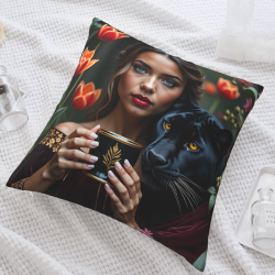 Funda de almohada de felpa de doble cara 18x18 pulgadas con patrón de belleza y pantera negra