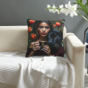 Housse de coussin en peluche recto-verso 18x18 pouces avec motif beauté et panthère noire