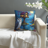 18x18 inches Double - sided Plush Pillow Cover with Owl and Tree - house Pattern